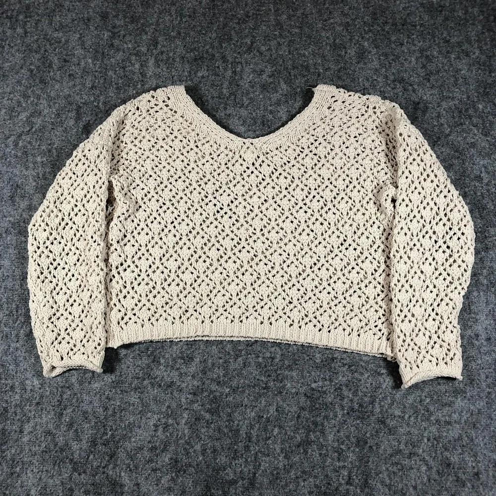 Artelier Nicole Miller Sweater‎ Womens Large Cream Open Knit Crochet